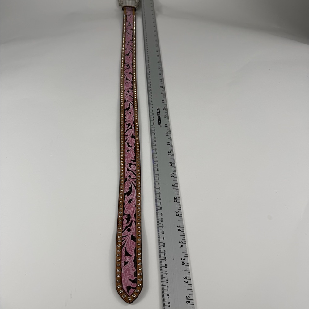 Elegant Cowgirl Pink Rhinestone Floral Belt with Silver Buckle ~ YEEHAW - Picture 8 of 11